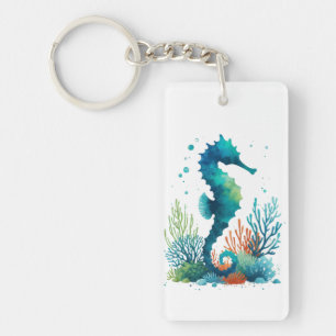 natuical/beach/coastal seahorse art keychain