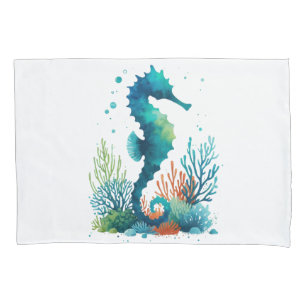 natuical/beach/coastal seahorse art pillowcase