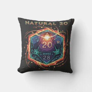 Natural 20 Flaming D20 Dice Epic D&D Critical Throw Pillow