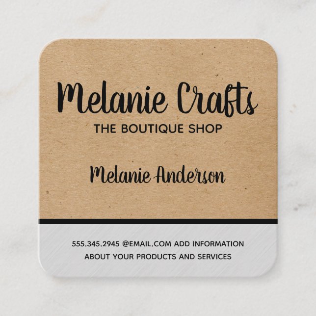 Natural | Arts and Crafts / Grey Texture Trim Square Business Card (Front)