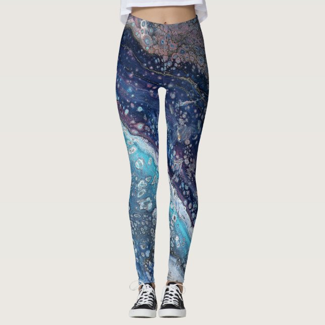 Natural Attraction 2 Blue Geode Abstract Leggings (Front)