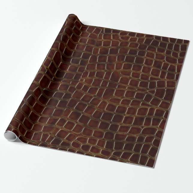 Natural background of lacquered brown crocodile wrapping paper (Unrolled)