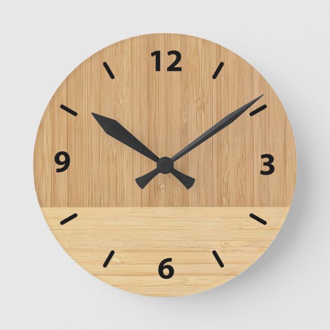 Natural Bamboo Border Wood Grain Look Round Clock (Front)