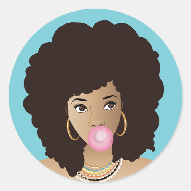Natural Beauty Popping Pink Bubblegum, Blue Classic Round Sticker (Front)