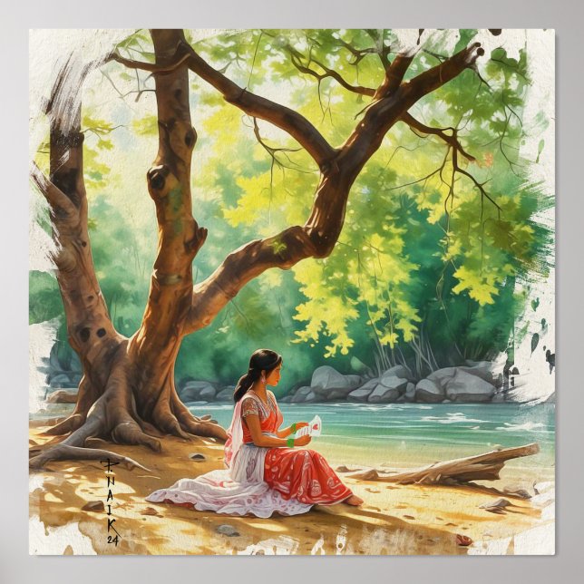 Natural beauty woman on river bang foil prints (Front)
