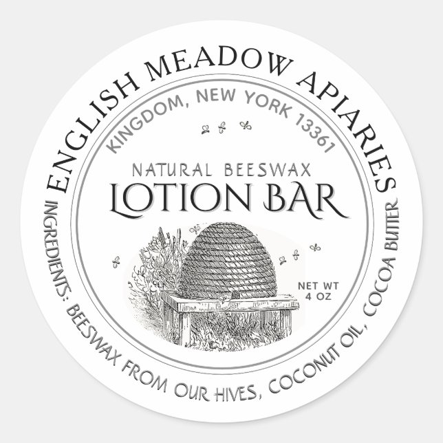 Natural Beeswax Custom Lotion Bar Label White (Front)