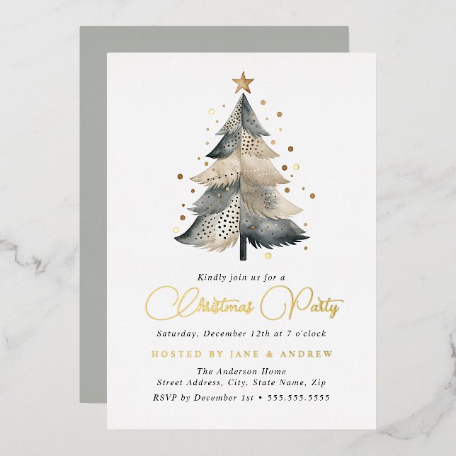 Natural Beige Blue Gold Christmas Tree  (Front/Back)