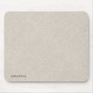 Natural Beige Linen Texture With Grey Typography Mouse Pad
