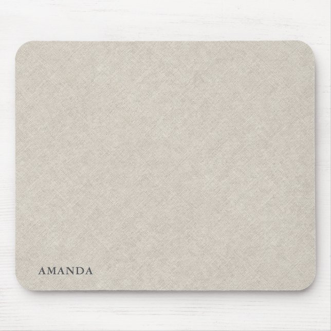 Natural Beige Linen Texture With Grey Typography Mouse Pad (Front)