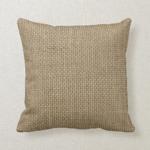 Natural Beige Tan Jute Burlap-Rustic Cabin Wedding Throw Pillow