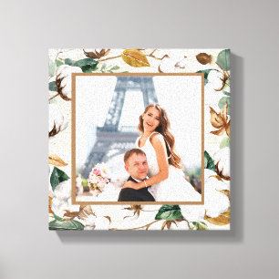 Natural Birch Cotton Wreath Photo Wedding Keepsake Canvas Print