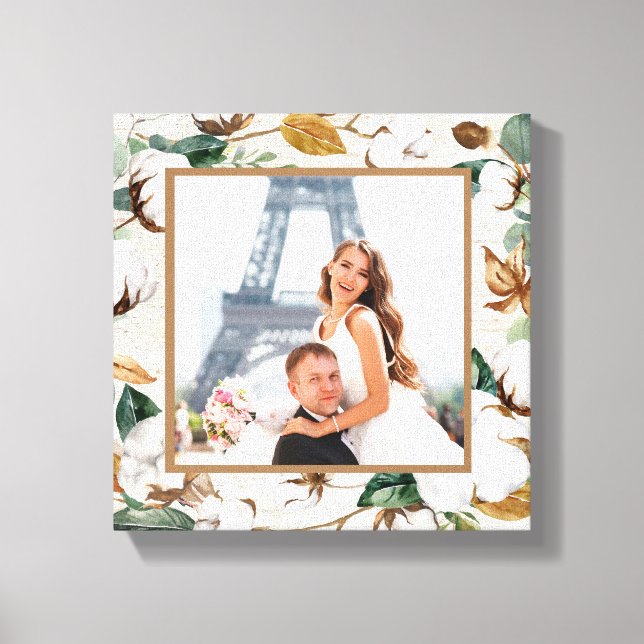 Natural Birch Cotton Wreath Photo Wedding Keepsake Canvas Print (Front)