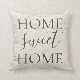 Natural Birch Home Sweet Home Rustic Grey Script Throw Pillow