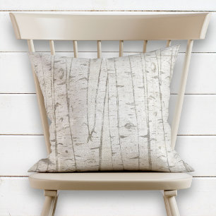 Natural Birch Trees Neutral Beige Throw Pillow
