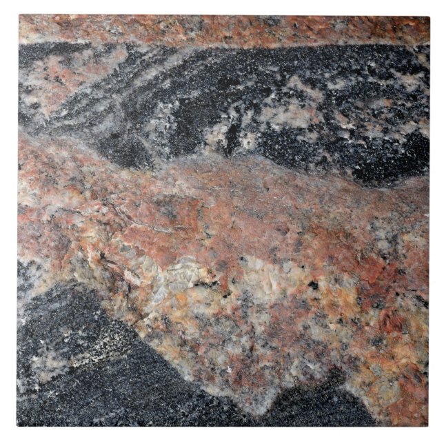 Natural Black and Peach Rock Texture Pattern Photo Tile (Front)
