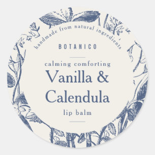 Natural Blue Botanical Small Product Packaging Classic Round Sticker