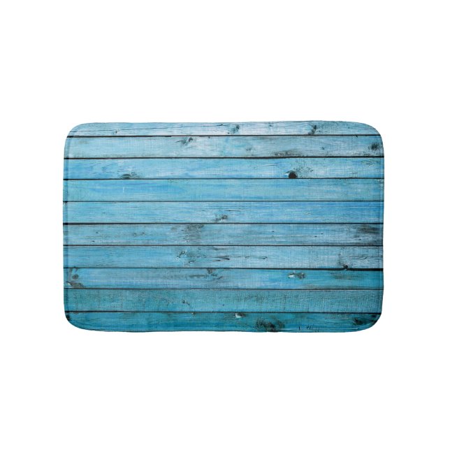 Natural blue wood, textured background. bath mat (Front)