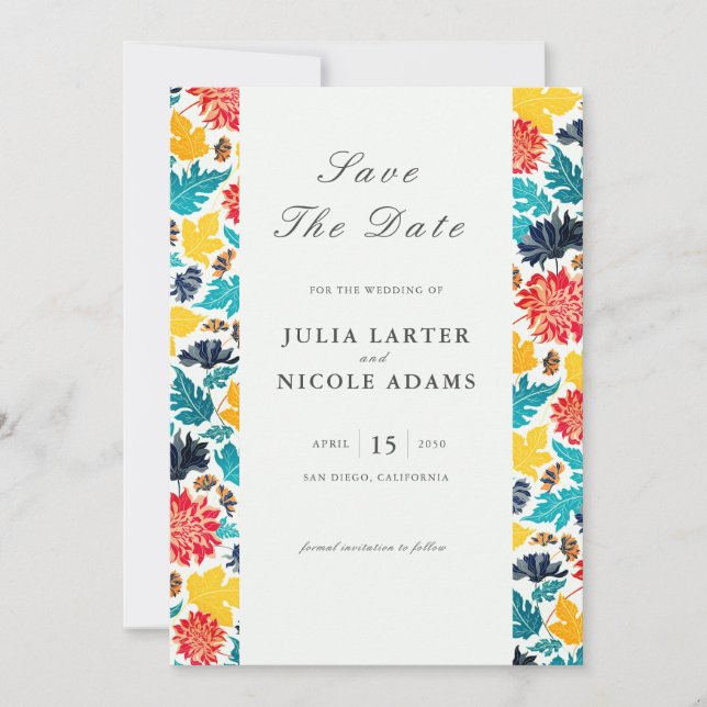 Natural Blue Yellow Watercolor Sunflowers Wedding Save The Date (Front)