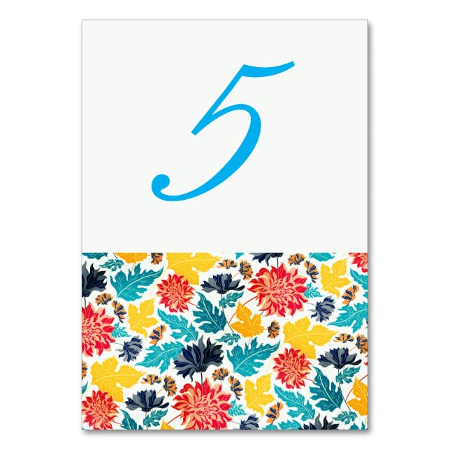 Natural Blue Yellow Watercolor Sunflowers Wedding Table Number (Front)