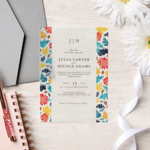 Natural Blue Yellow Watercolor Sunflowers Wedding Vellum Invitations