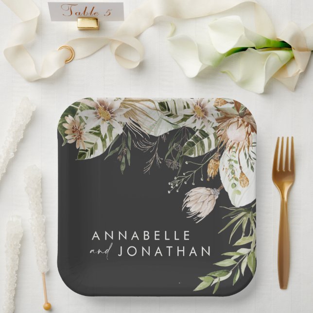Natural bohemian botanical modern elegant foliage  paper plate (Wedding)
