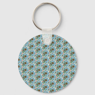 Natural Bohemian Pink Blue Flowers Green Leaves Keychain