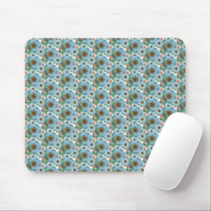 Natural Bohemian Pink Blue Flowers Green Leaves Mouse Pad