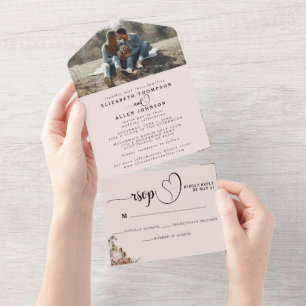 Natural Boho Cottagecore Floral Wedding Photo RSVP All In One Invitation