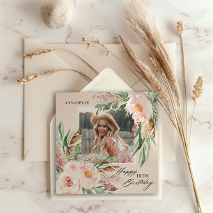 Natural Boho girly modern floral photo birthday Invitation