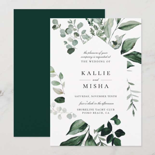 Natural Botanic Geometric Frame Wedding Invitation (Front/Back)