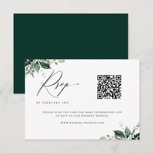 Natural Botanic Minimalist Wedding QR Code RSVP Card (Front/Back)