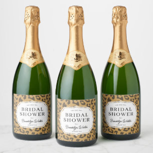 Natural Brown Animal Print Bridal Shower Sparkling Wine Label
