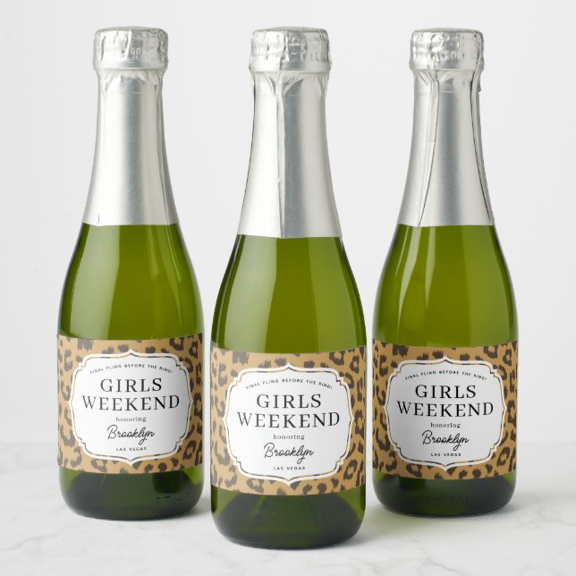 Natural Brown Animal Print Girls Weekend Sparkling Wine Label (Bottles)