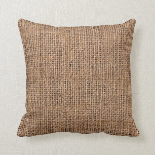 Natural Brown Burlap Canvas Coarse Grunge Backgrou Throw Pillow