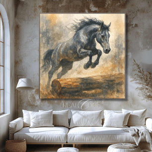Natural Brown Equestrian Horse Jumping Wall Decor