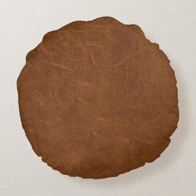 Natural Brown leather look Round Pillow (Back)