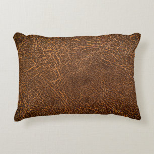 Natural Brown Leather: Textured Background Accent Pillow