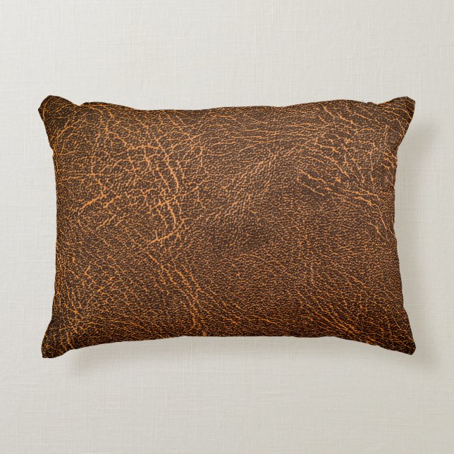 Natural Brown Leather: Textured Background Accent Pillow (Front)