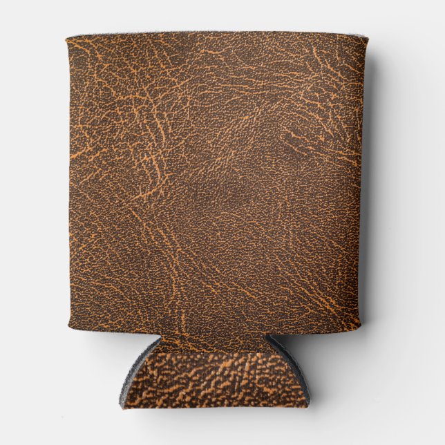 Natural Brown Leather: Textured Background Can Cooler (Front)
