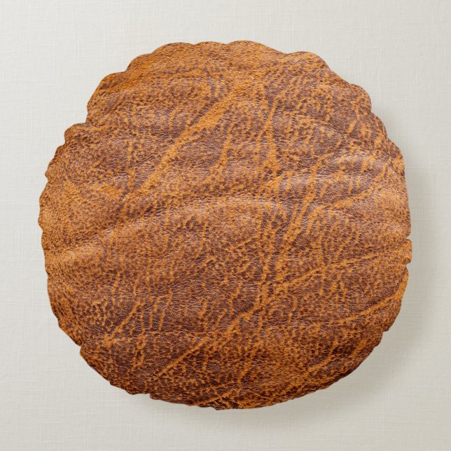 Natural brown leather texturetexture, leather, ski round pillow (Front)