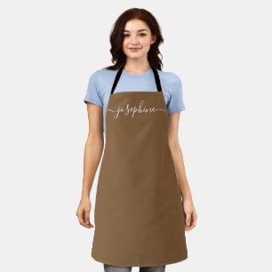 Natural brown Simple Chic Elegant script Name Apron