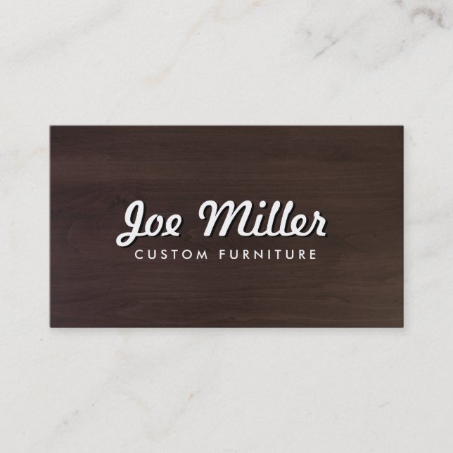 Natural Brown Wood with Stylized Text Business Card (Front)