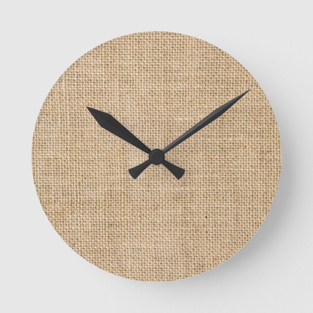 natural burlap, rustic, tan, tan burlap, brown thr round clock (Front)