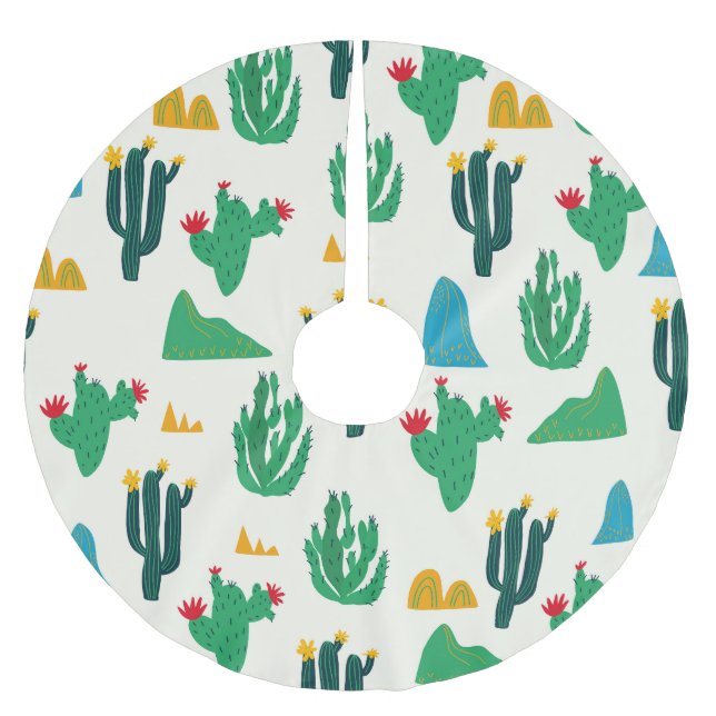 Natural Cactus: Folk Art Seamless. Brushed Polyester Tree Skirt (Front)
