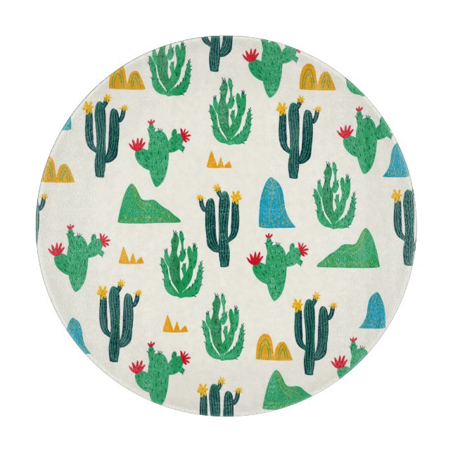 Natural Cactus: Folk Art Seamless. Cutting Board (Front)