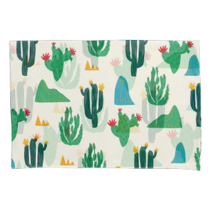 Natural Cactus: Folk Art Seamless. Pillowcase
