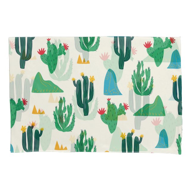 Natural Cactus: Folk Art Seamless. Pillowcase (Front)