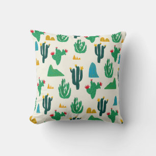 Natural Cactus: Folk Art Seamless. Throw Pillow