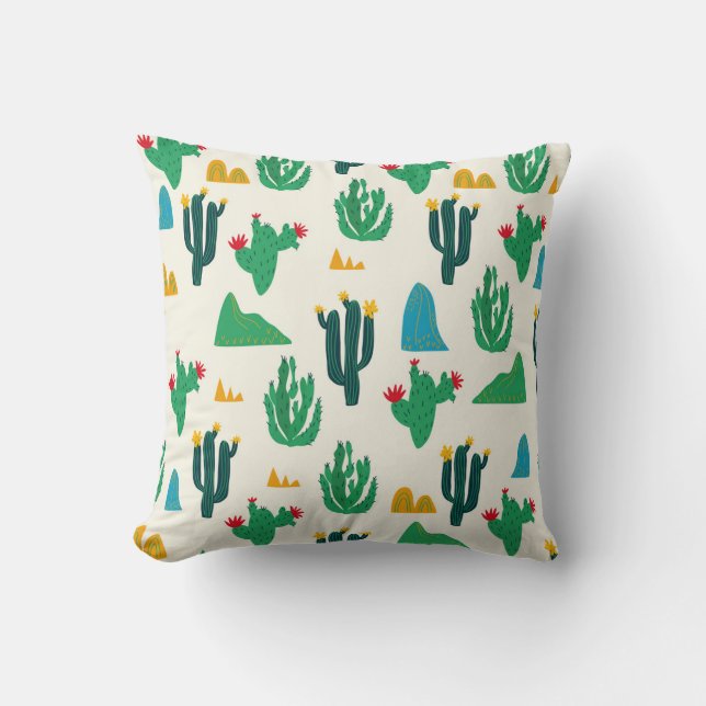 Natural Cactus: Folk Art Seamless. Throw Pillow (Front)