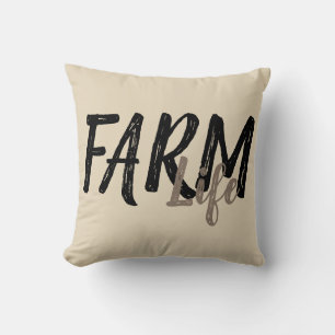 natural chic FARM LIFE lettering Throw Pillow